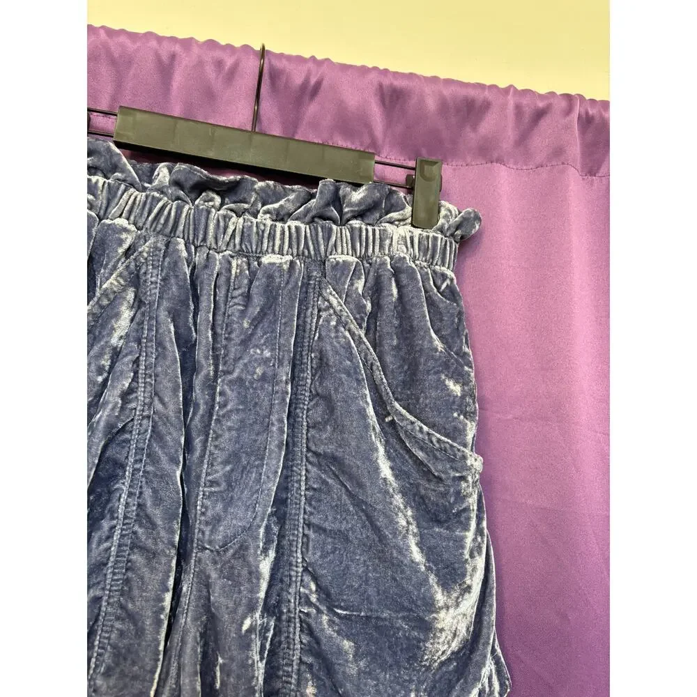 Free People At First Sight Plush Blue Paper Bag Shorts Boho Crushed Velvet
